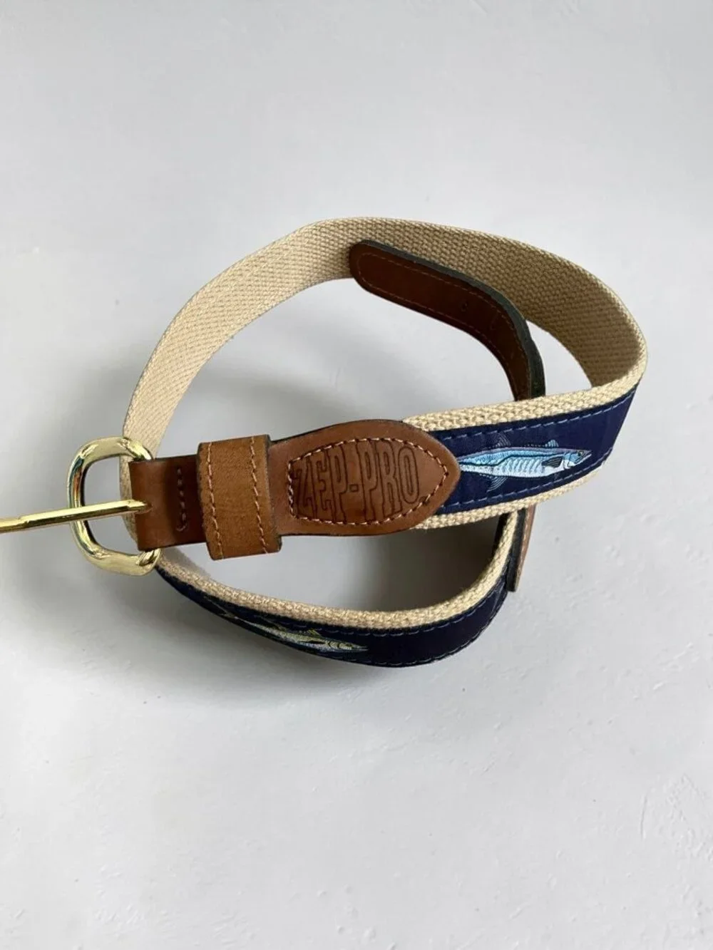 ZEP PRO Men’s Navy Blue Green Fish Canvas Belt Size 30